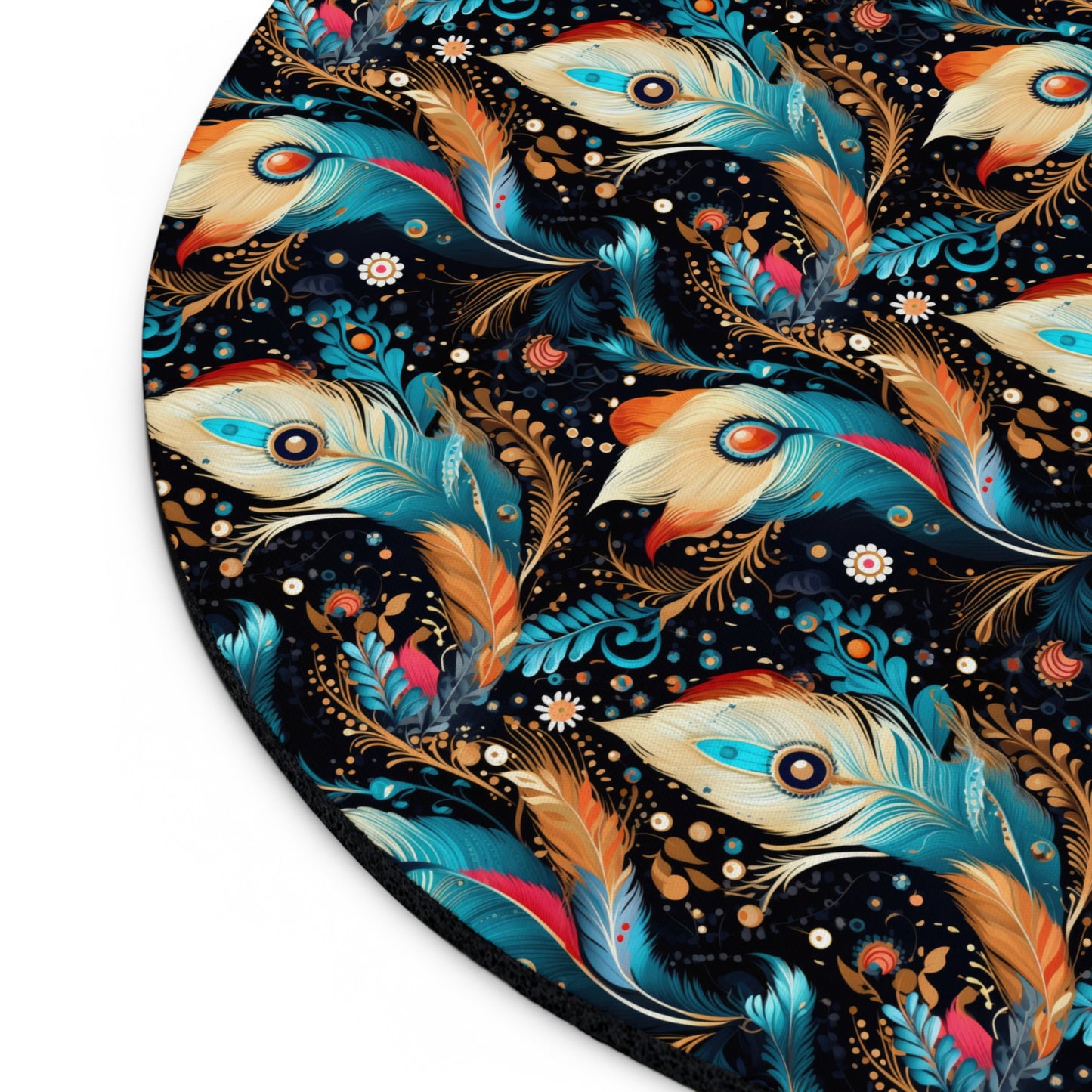 Ethereal Feathers Floral Printed Mouse Pad - Elegant Peacock Design for Home Office & Gifts