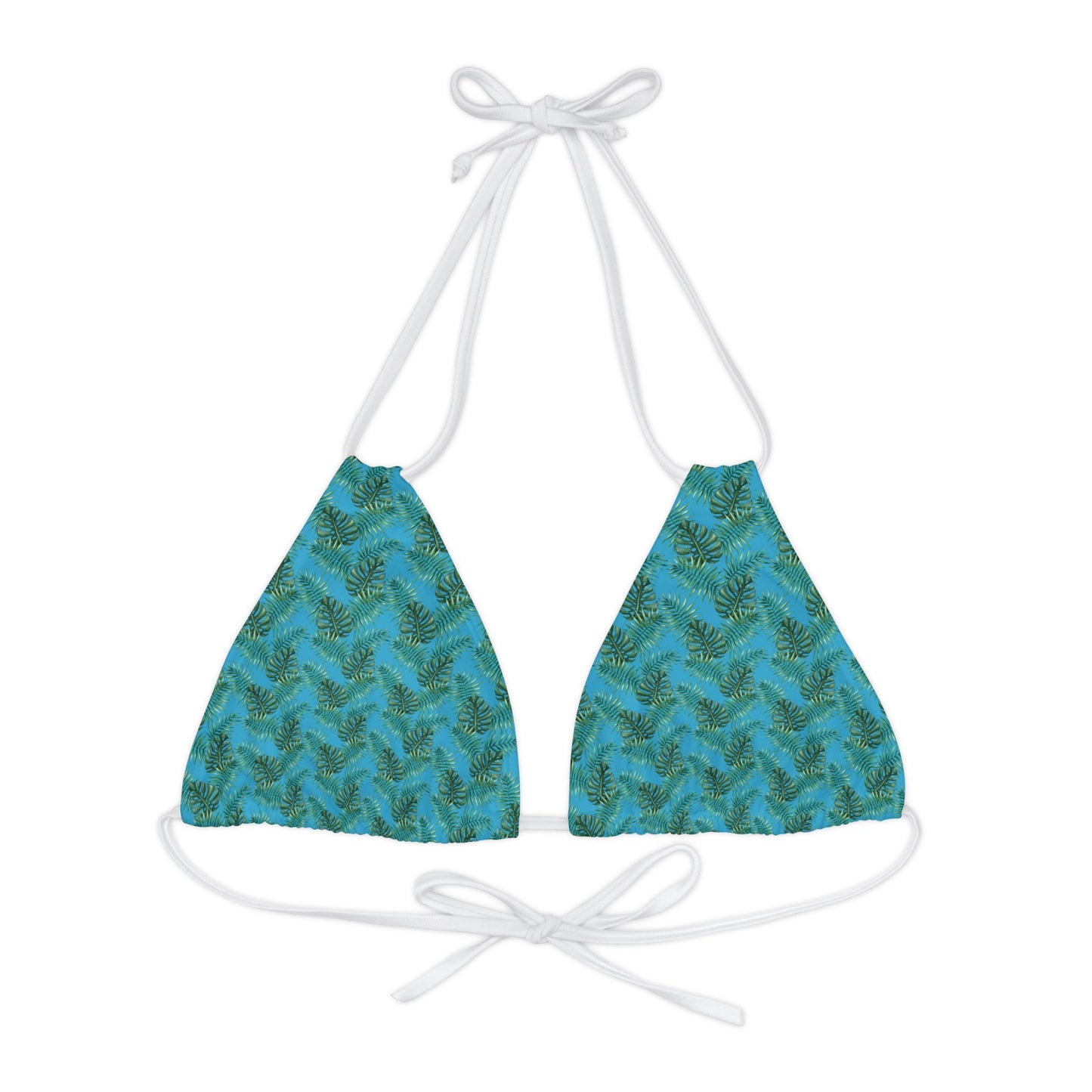 Turquoise Tropical Bliss Strappy Triangle Bikini Top (AOP)- (PY)