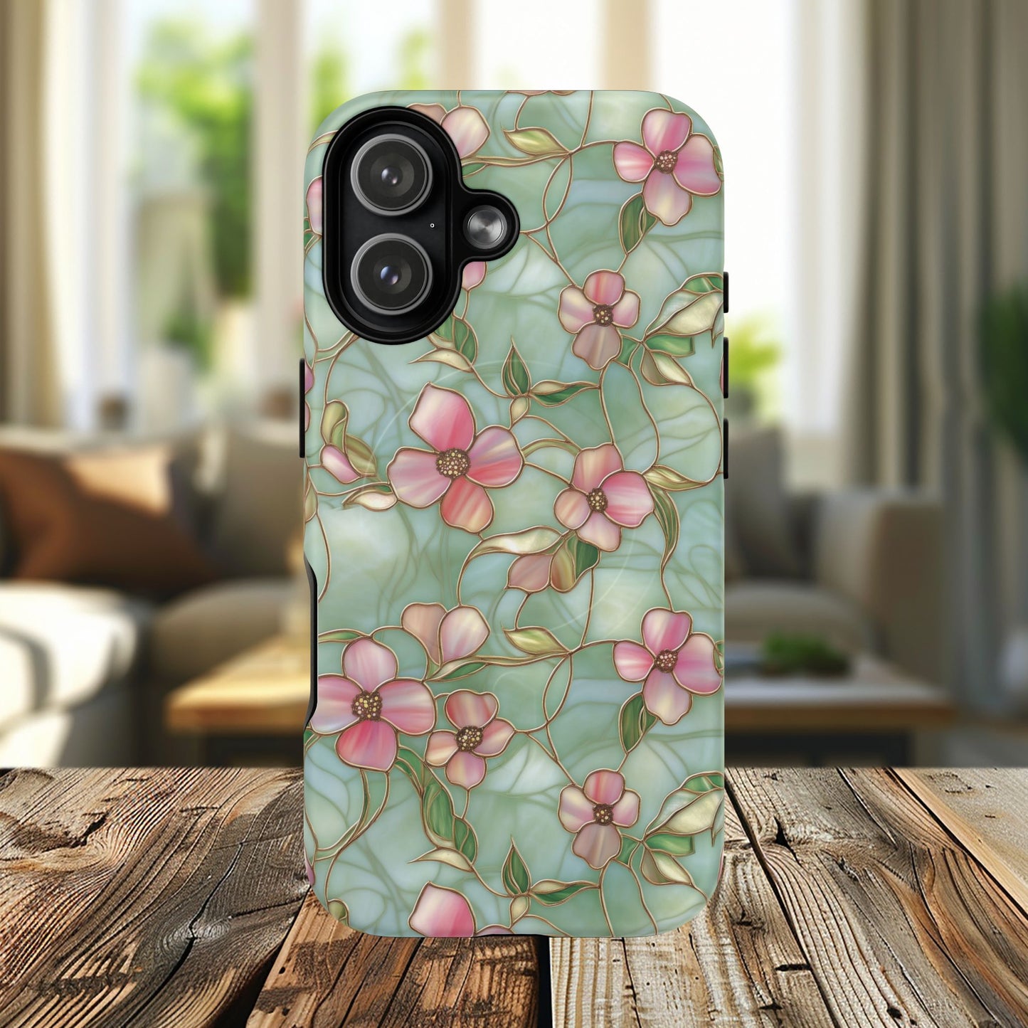 Aqua Bloom Serenity Tough iPhone Magnetic Cases, Cute Flower Design, Stylish Protection, Gift for Her, Trendy Accessories, iPhone MagSafe Accessory.