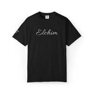 Embroidery 'ELOHIM, GENESIS 1:1' - Faith-Based Unisex Garment-Dyed Comfort Colors T-shirt, Faith Gift Tee, Religious Tee, Embroidery Tee.