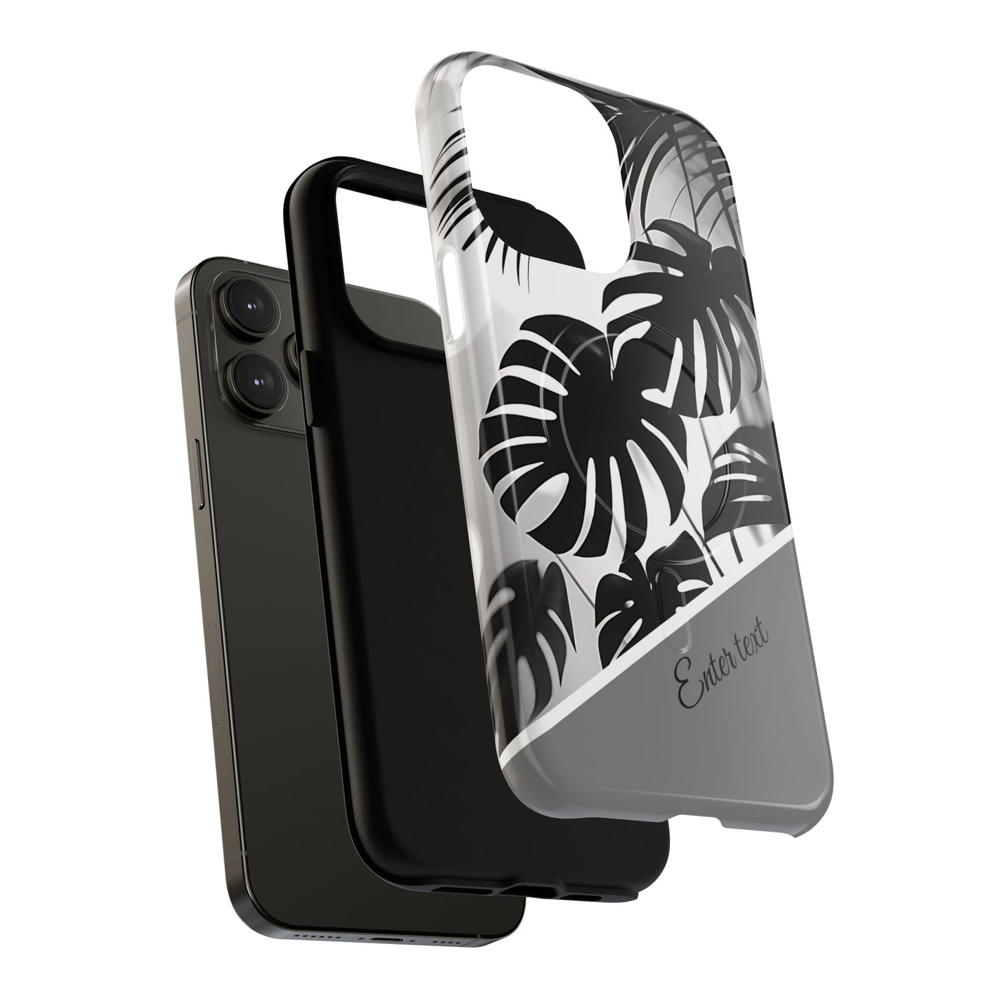 Personalized Monochrome Monstera Tropical Phone Case - Tough Magnetic MagSafe® Cases, Gifts for Nature Lovers, Stylish Phone Accessories, Gifts for Her.