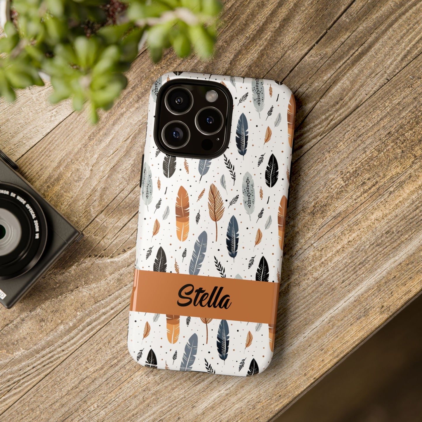 Personalized Whispering Feathers Samsung, Google Pixel and iPhone Case, Custom Name Case.