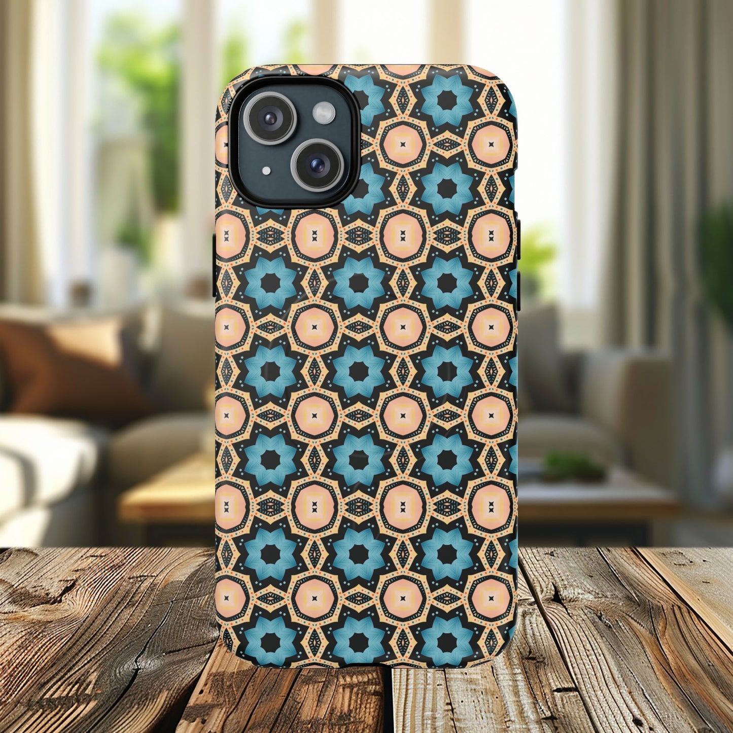 Sahara Star Mosaic Colorful Geometric iPhone Cases, Tough Magnetic iPhone Cases, Vibrant Design iPhone Cover, Durable iPhone Protection, Stylish Tech Accessories.