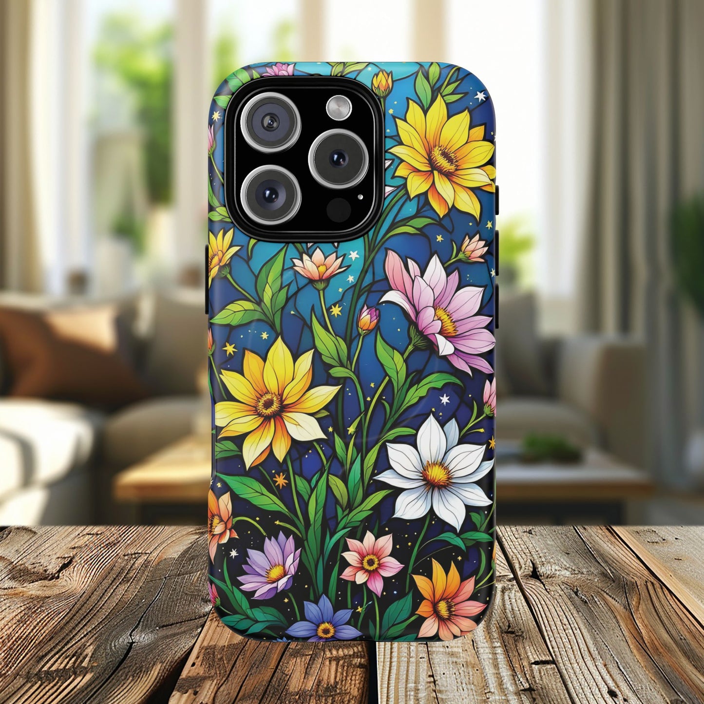 Flower Garden Stained Glass Phone Case, Tough Magnetic Cases, Floral Phone Cover, Durable Phone Accessories, Spring Gift, Birthday Present