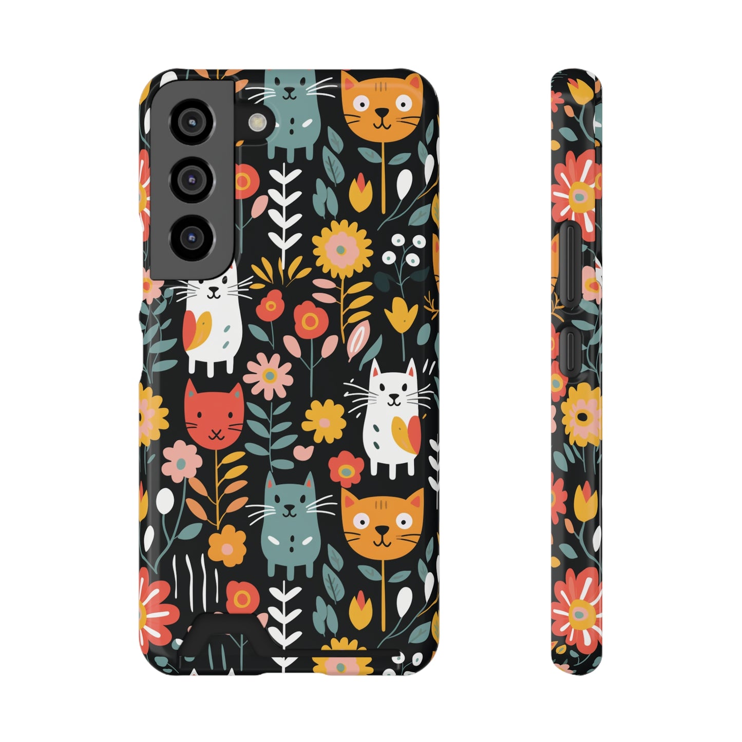 Whimsical Feline Garden iPhone and Samsung Case With Card Holder