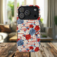 Floral Freedom Tough iPhone Magnetic Case, Red Blue Flower Design,  iPhone MagSafe® compatibility Cover, Best Gift for Her, Holiday Present