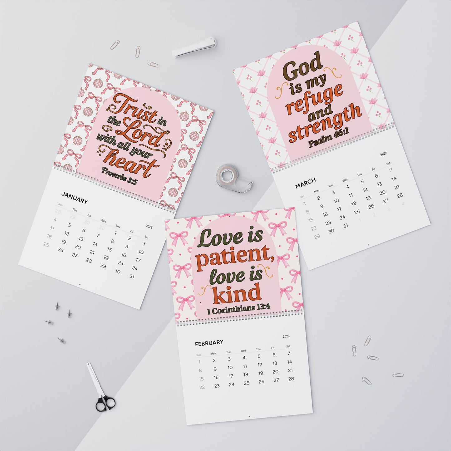Inspirational Scripture Wall Calendar 2026 — Christian Bible Verse Monthly Calendar