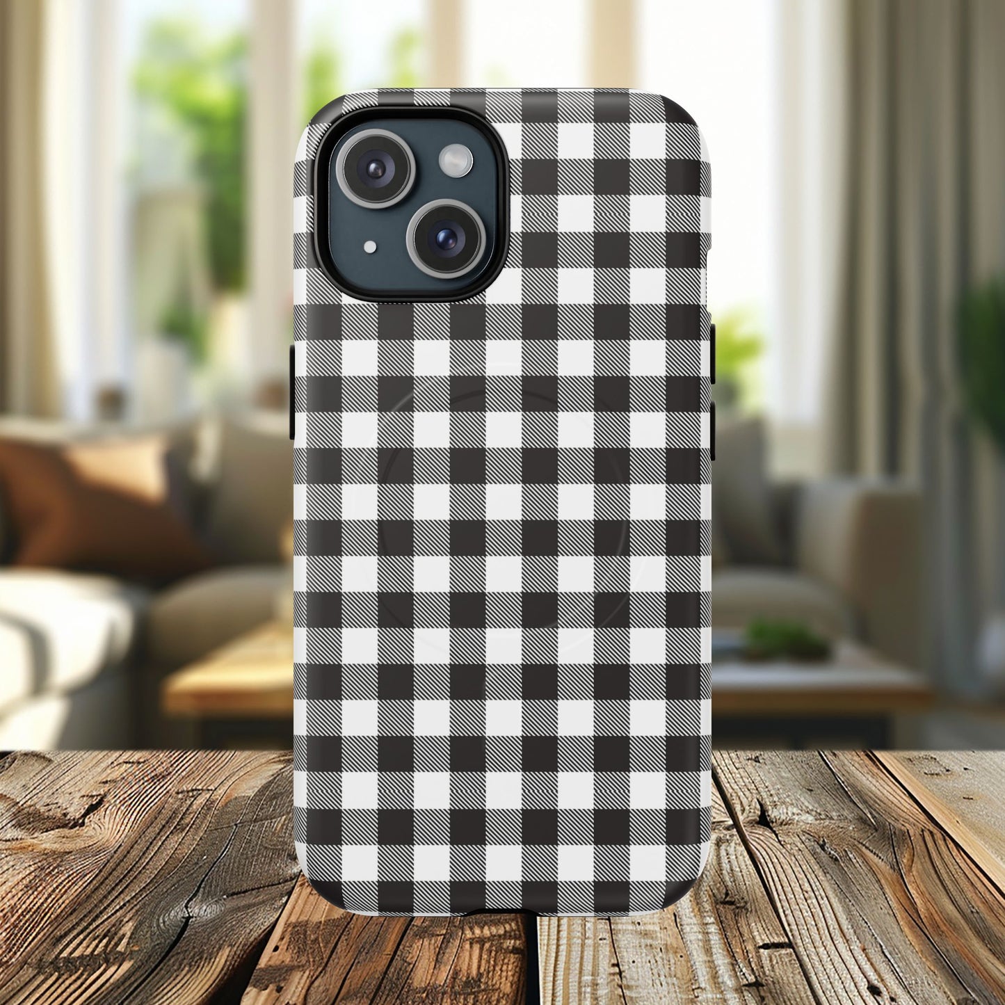Black and White Gingham Phone Case, Tough Magnetic Cases, Stylish Phone Cover, Gift for Her, Trendy Phone Accessory, Checkered Print