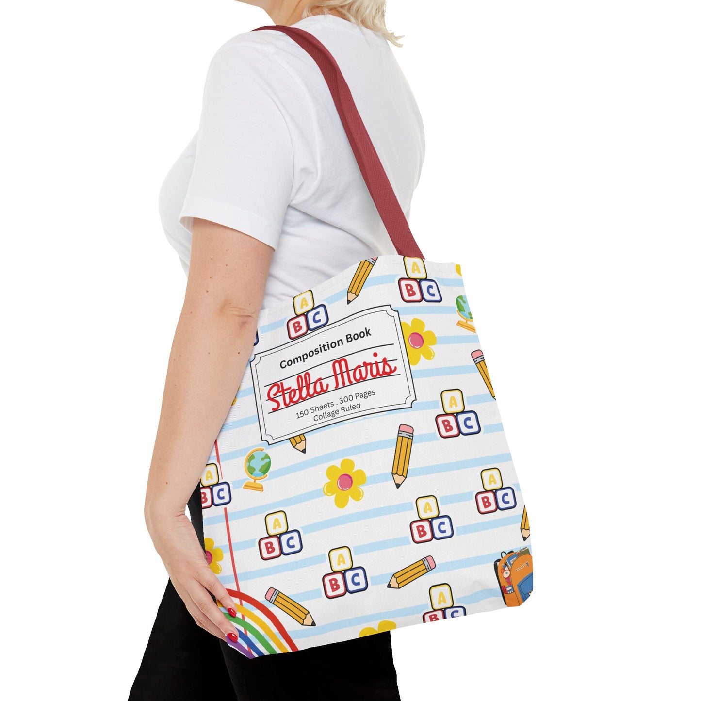 Personalized White SchoolYard Chic Composition Book Inspired Tote Bag, Back to School Tote, Teacher Gift, Kids Bag, Custom Name Bag, Educational Accessories, Back to School Tote Bag.
