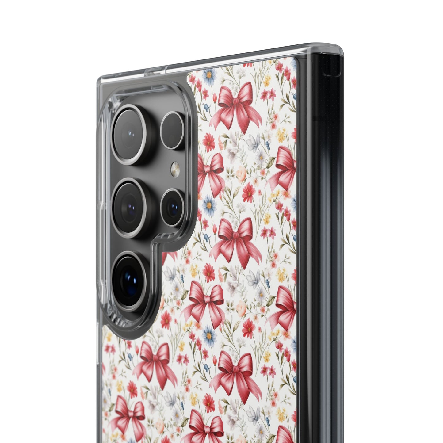 Personalized Rosette Coquette Floral Bow Clear iPhone, Samsung Cases — Custom Name Phone Cover