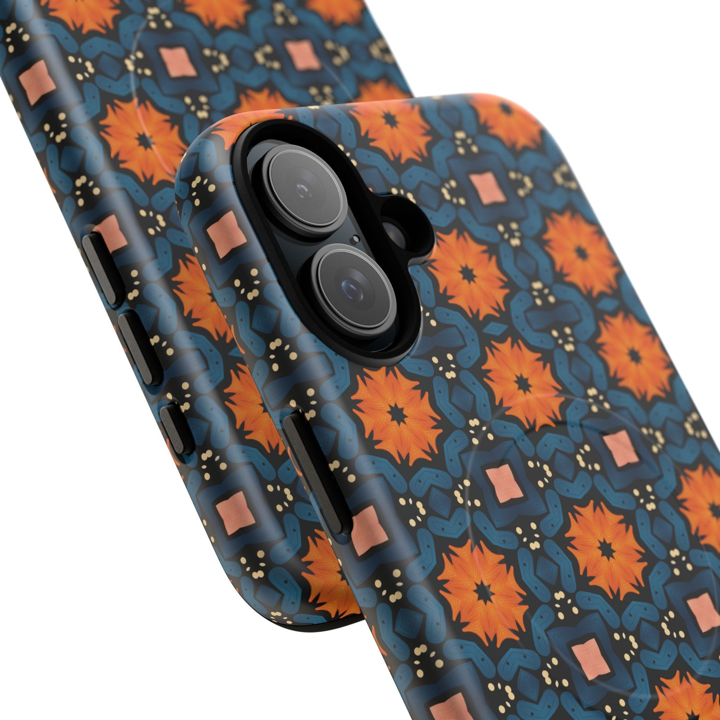 Saffron Tile Bloom Vibrant Floral Tough Magnetic iPhone Case, Durable iPhone Cover, Gift for Her, Floral Design, Unique iPhone Protection.