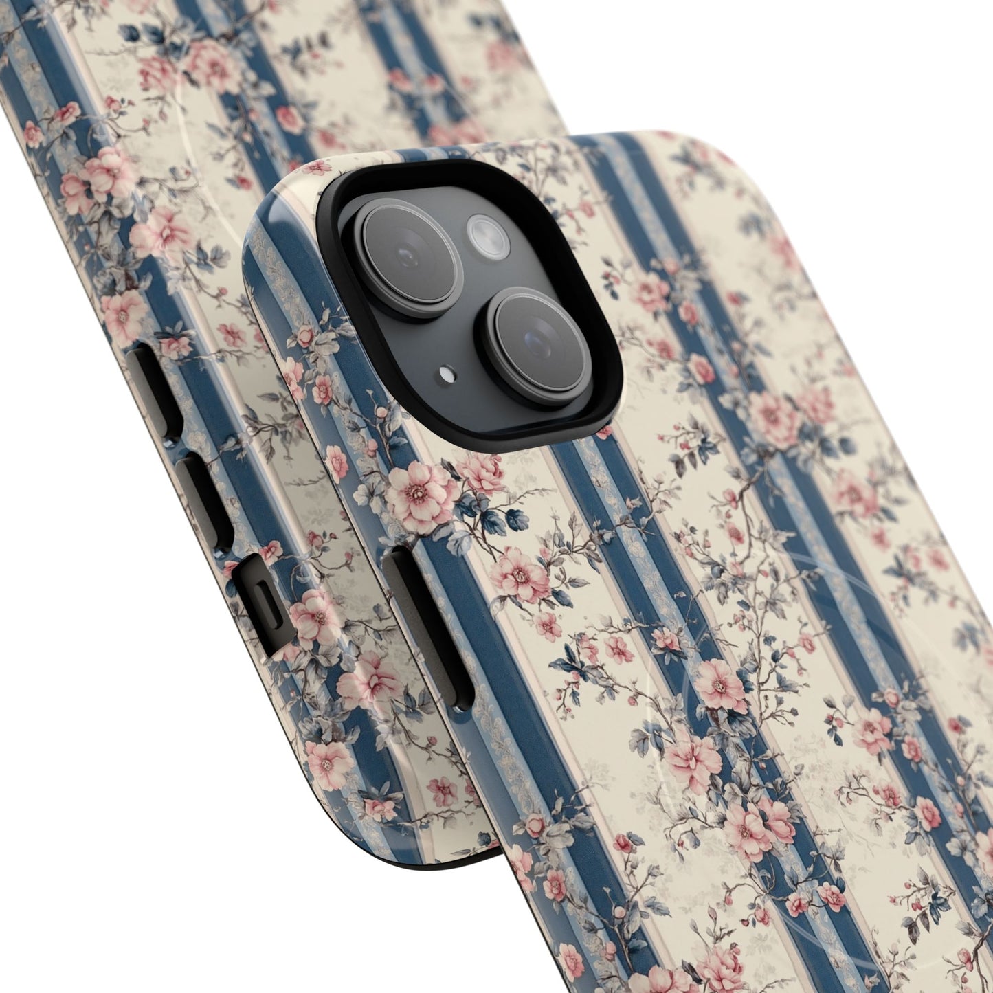Victorian Rose Stripe iPhone Case, Tough Magnetic Cases for Stylish Protection, Flower Pattern iPhone Cover, Trendy Gift Idea for Her