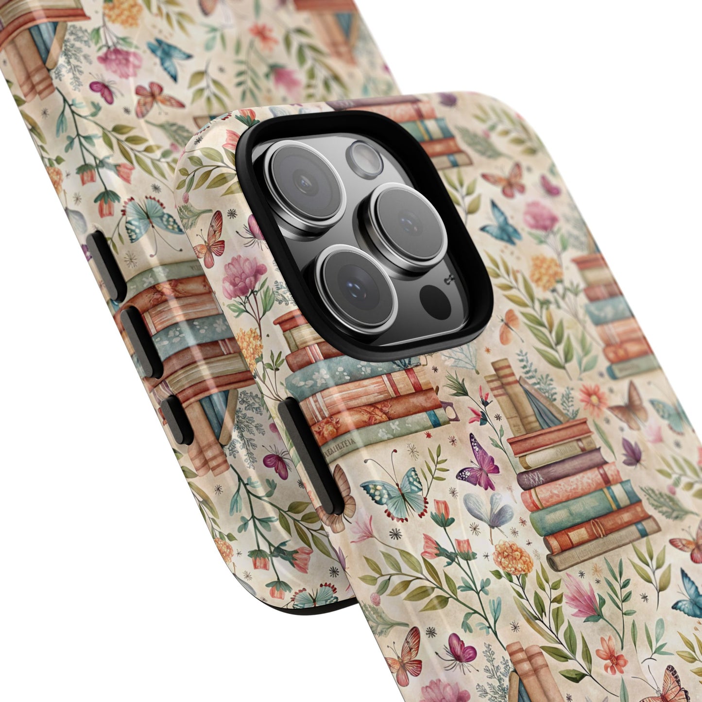 Colorful Bookworm Tough Magnetic iPhone Case,  Floral Butterfly Print, Gift for Readers, Tough IPhone Protective Cover, Bookish iPhone Case.