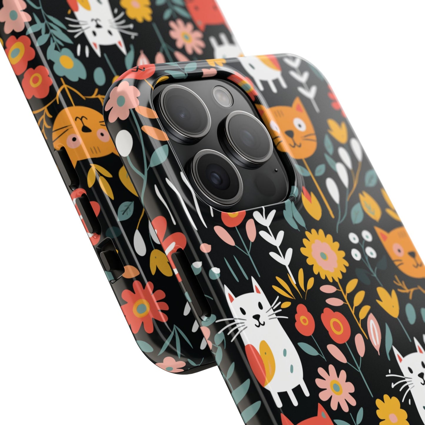 Personalized Whimsical Feline Garden Tough Phone Case — Custom Name iPhone & Samsung