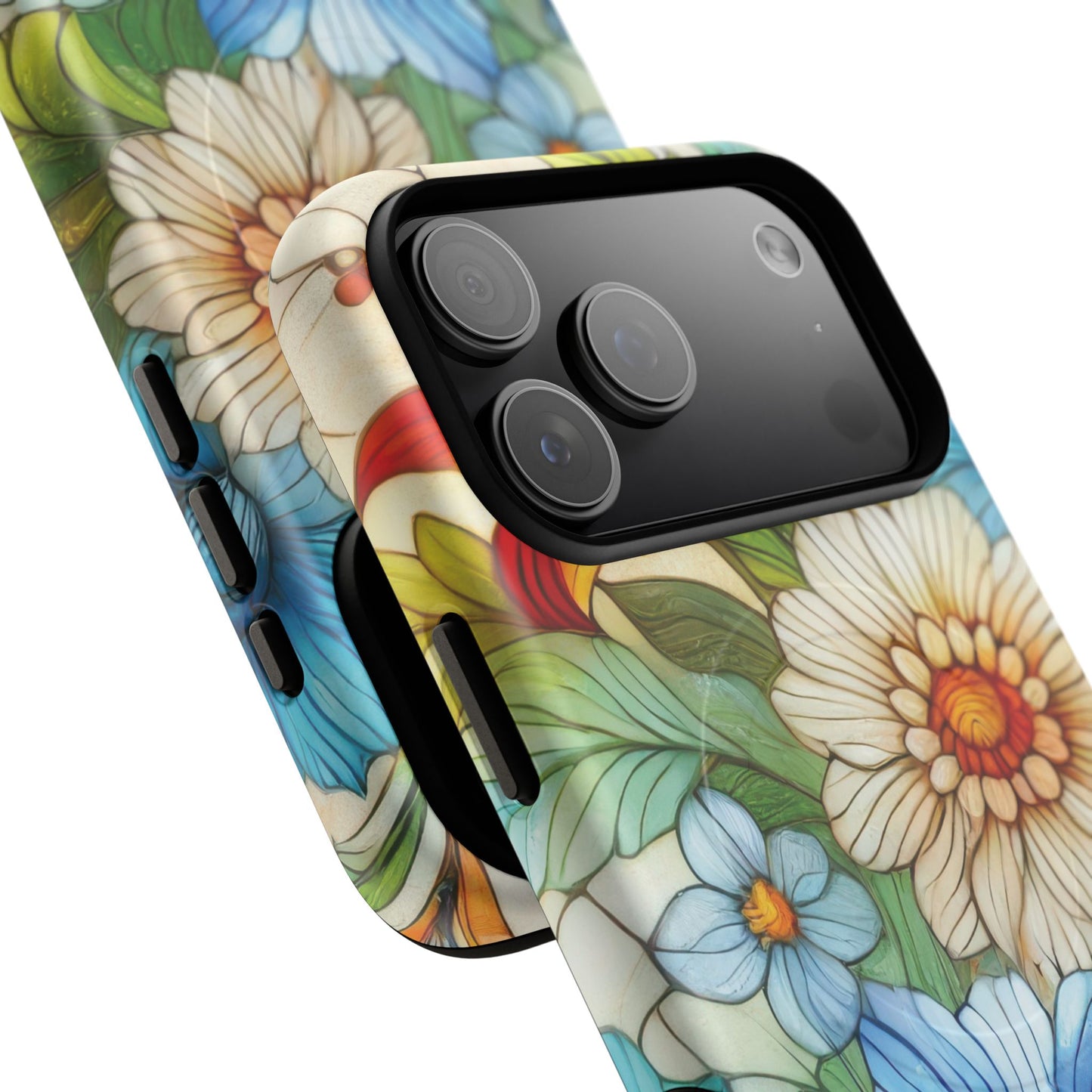 Botanical Radiance Tough iPhone Magnetic Case, Customizable Durable iPhone Cover | Ideal Gift for Nature Lovers, Floral Stained Glass Gift