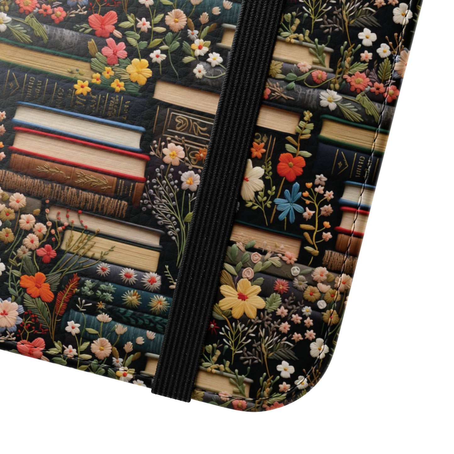 Book Stack Floral Flip iPhone and Samsung Phone Case — Vintage Library Wallet Cover.