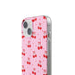 Personalized Cherry Blossom Dreams Flexi Case — Pink Retro Cherry iPhone® 7/8, 11, 12, 13, 14, 15, 16, 17, X/XS, SE, XR, Mini, Pro, Pro Max, Plus Cases.