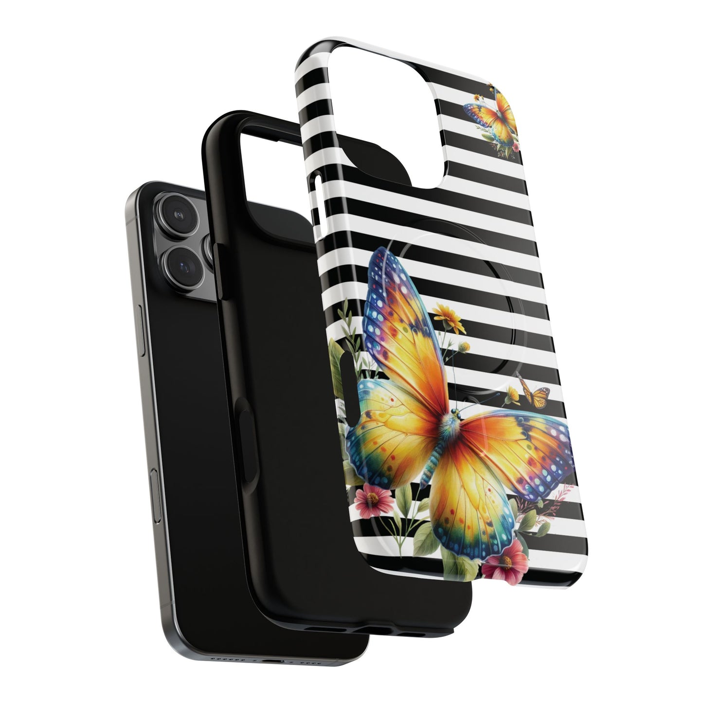Botanic Flight Tough iPhone Magnetic Cases, Floral iPhone Cover, Stylish Tech Accessory, Gift for Nature Lovers, Butterfly Design, Unique Phone Protector