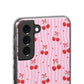 Personalized Cherry Blossom Dreams Flexi Case — Pink Retro Cherry iPhone® 7/8, 11, 12, 13, 14, 15, 16, 17, X/XS, SE, XR, Mini, Pro, Pro Max, Plus Cases.