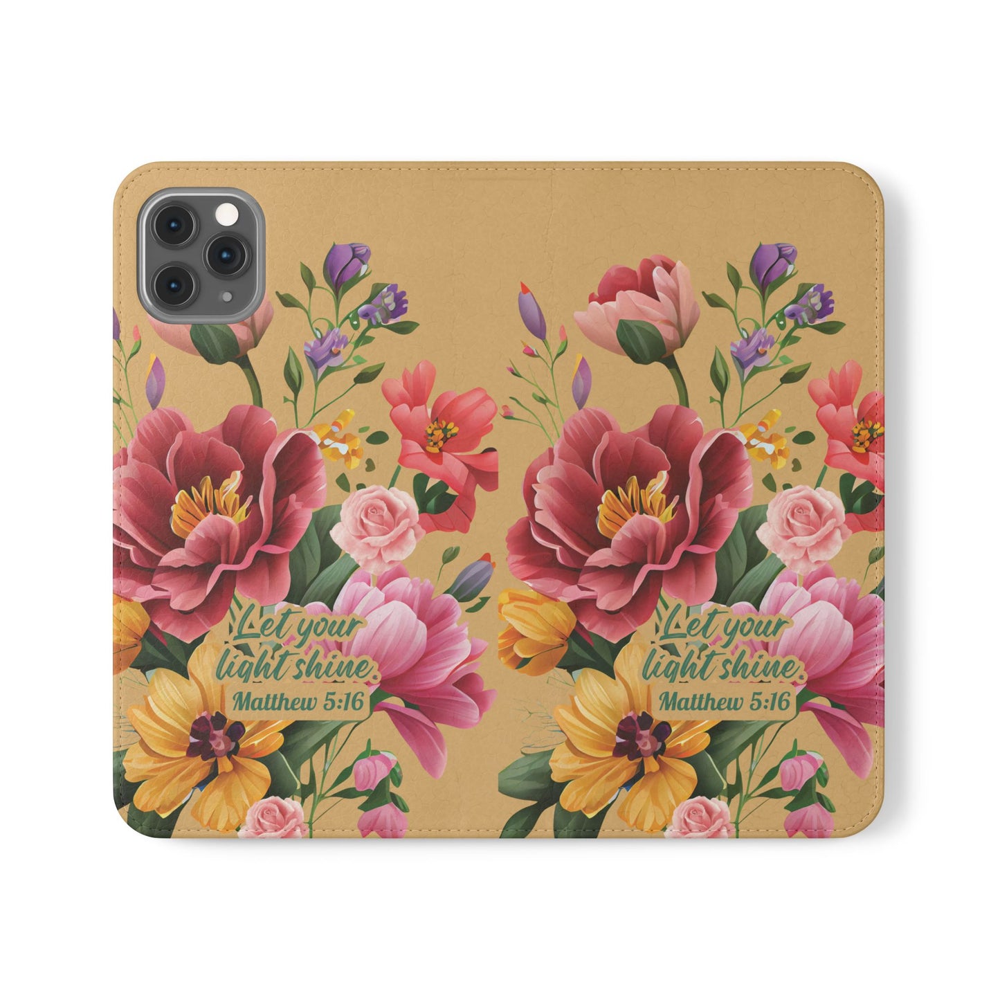 Floral Scripture Flip Case — "Let Your Light Shine" Wallet Phone Cover (Matthew 5:16)