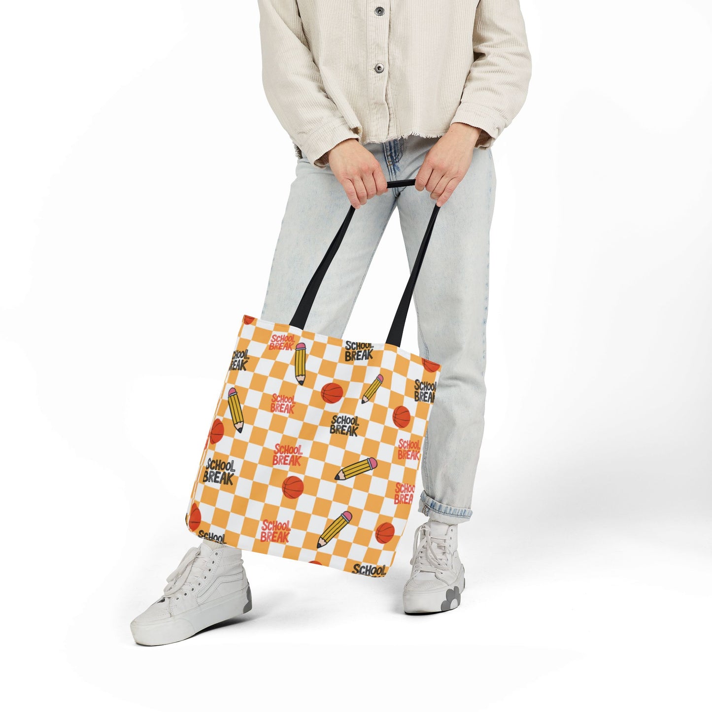 Personalized Orange Schoolyard Chic Composition Book Inspired Canvas Tote Bag with Colorful Straps, Cute School Bag, Eco-Friendly Tote, Back to School Shopping Bag, Teacher Gift Idea