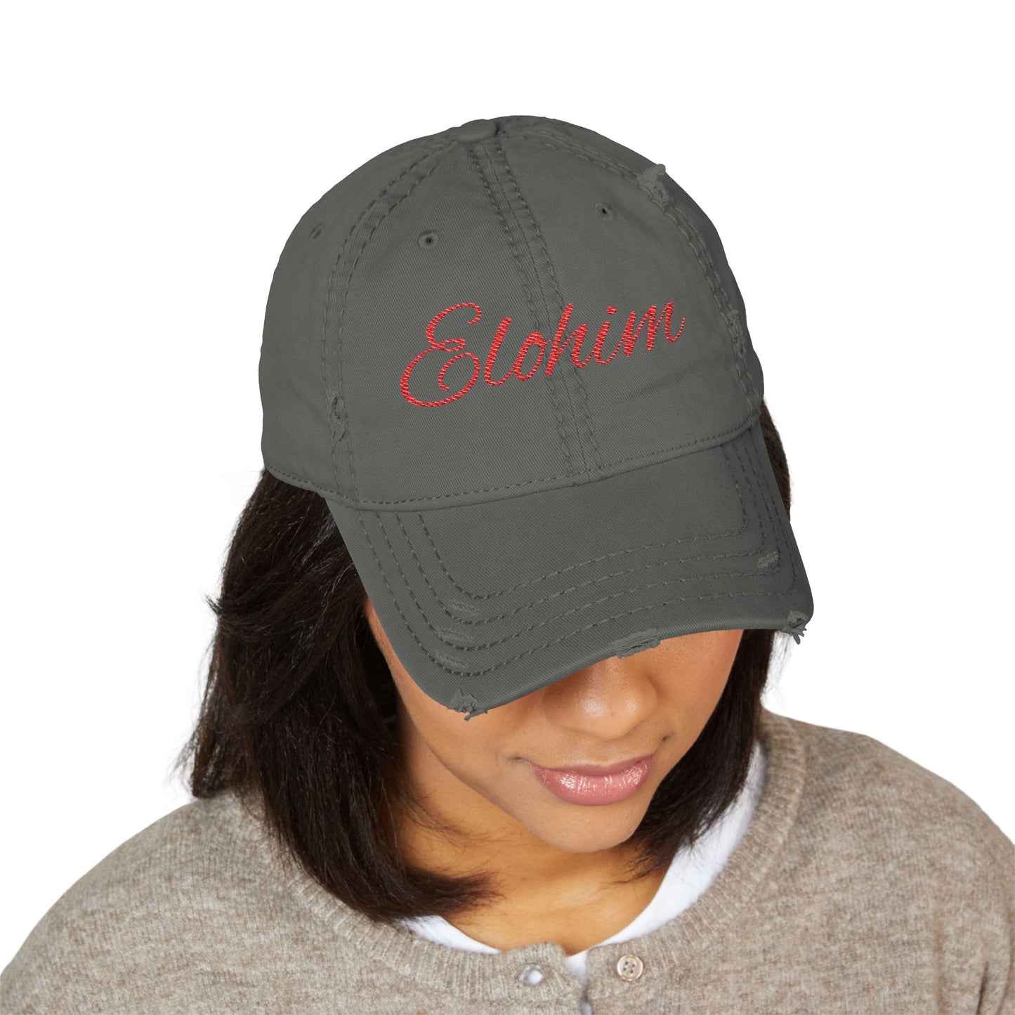 'ELOHIM, GENESIS 1:1'  Distressed Dad Hat with Embroidered, Casual Cap for Fathers, Gifts for Dads, Religious Hat, Vintage Style