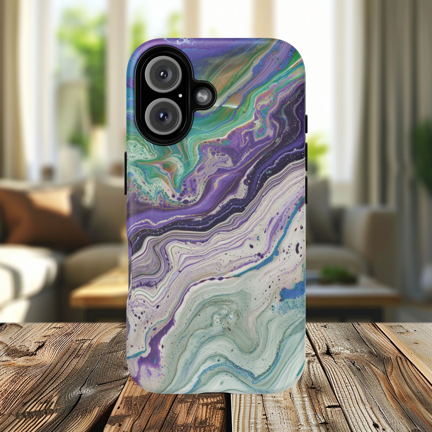 Stylish Purple Acrylic Tough Magnetic iPhone Cases, Unique Protective Cases for iPhone, Colorful Marble Design, Great Gift for iPhone Lovers