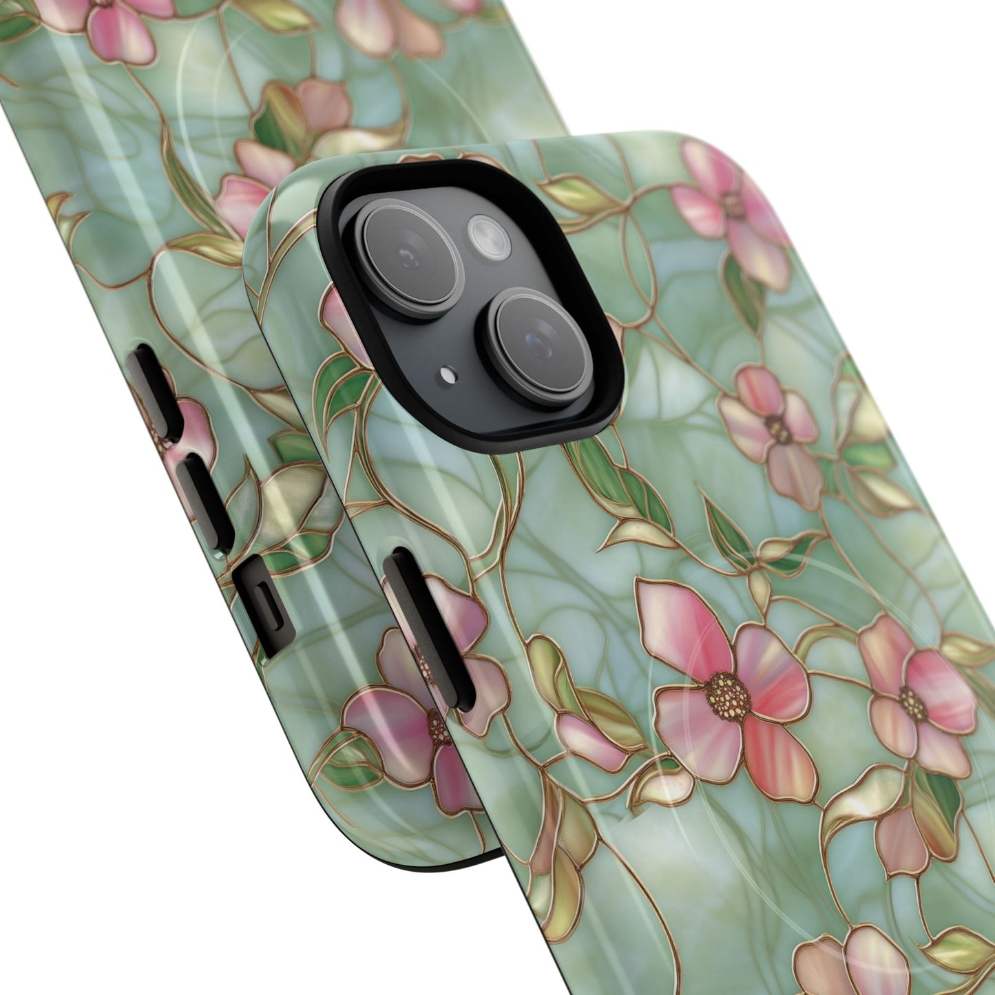 Aqua Bloom Serenity Tough iPhone Magnetic Cases, Cute Flower Design, Stylish Protection, Gift for Her, Trendy Accessories, iPhone MagSafe Accessory.
