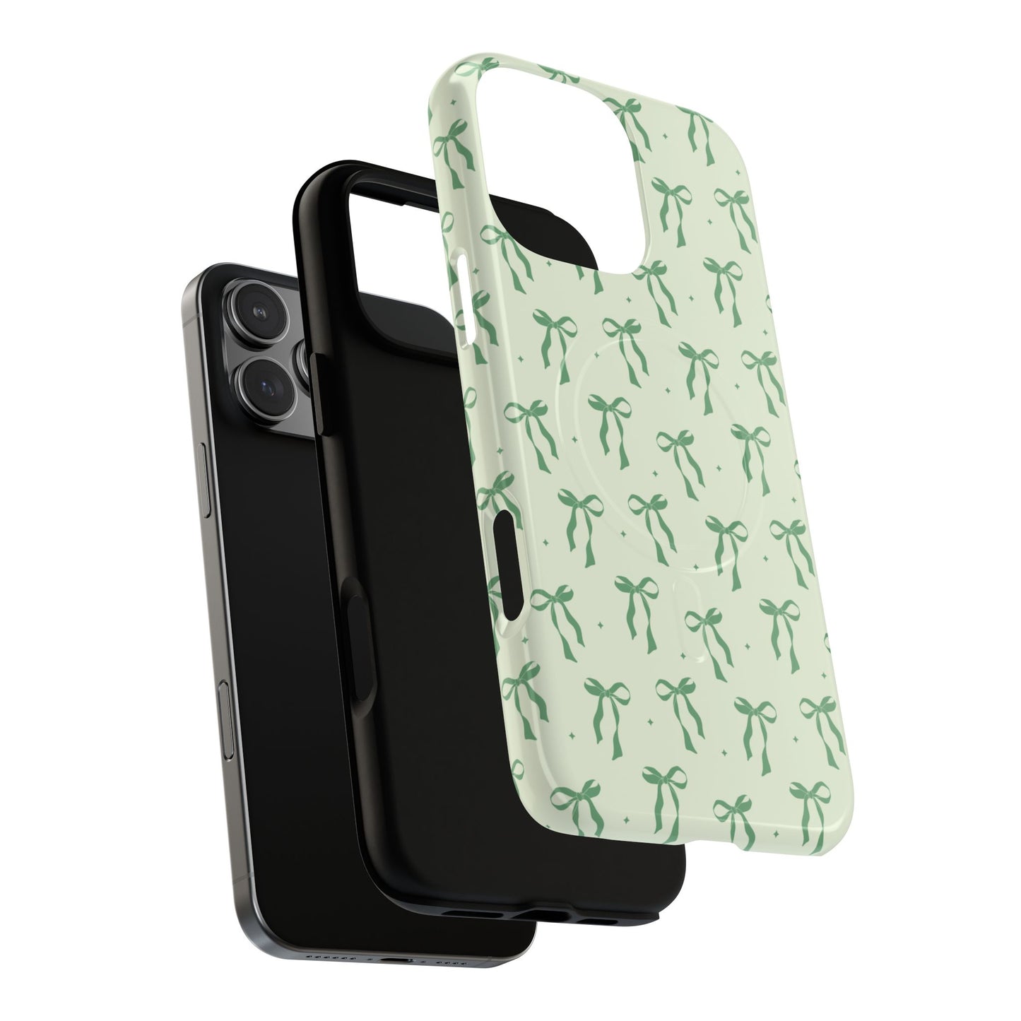 Elegant Ribbon iPhone Case, Stylish Magnetic iPhone Case, Chic iPhone Cover, Green Bow Design, Gift for Her, Everyday Essential, Coquette iPhone Case