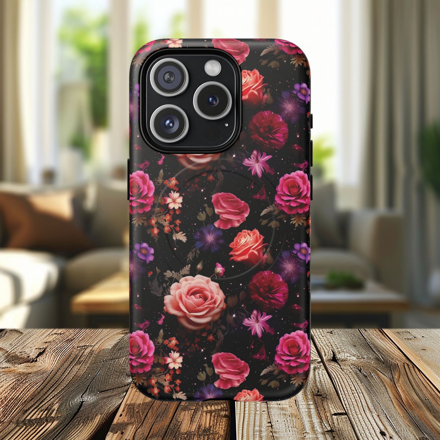 Starry Rose Garden Tough Magnetic Phone Case, Stylish Phone Cover, Gift for Her, Elegant Floral Design, Durable Phone Accessories