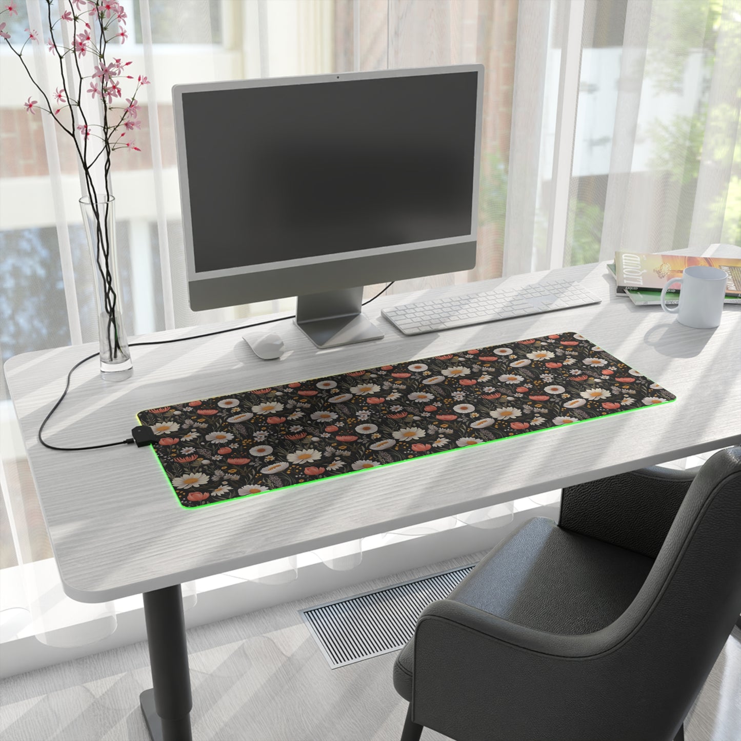 Blossom Elegance: Noir Garden LED Gaming Mouse Pad