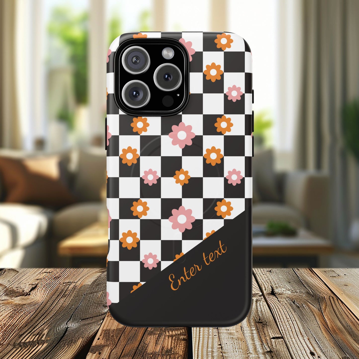 Groovy Checkered Bloom iPhone Case, Tough Magnetic Cases for Women, Stylish iPhone Cover, Trendy Floral Print, Gift for Her, Everyday Accessories