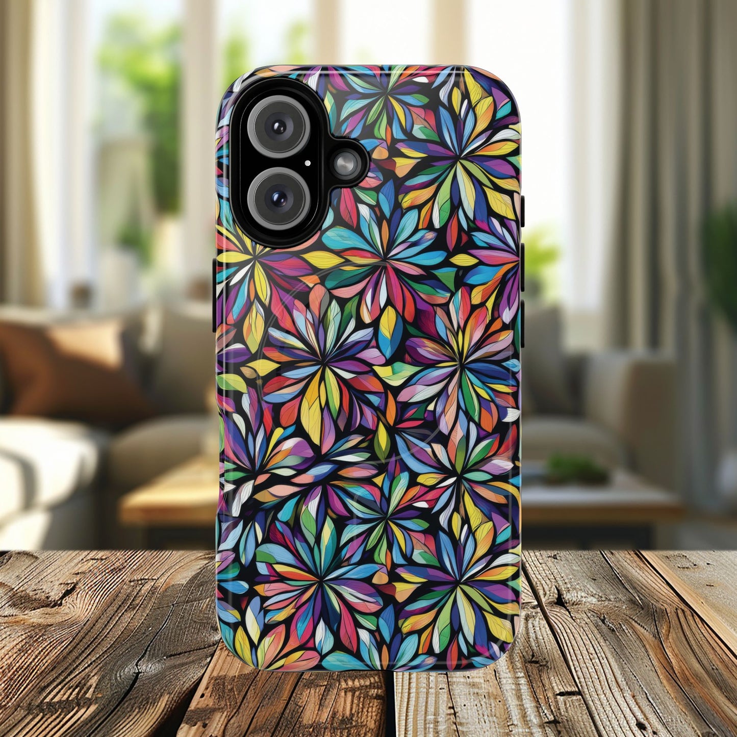 Prism Petal Burst Tough Magnetic iPhone Case, Colorful iPhone Case, Unique Gift for Flower Lovers, Stylish stained Glass Accessory
