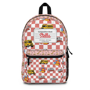 Personalized Red SchoolYard Chic Composition Book Inspired Backpack for Students, Fun School Bag, Back to School Essentials, Notebook Print Backpack, College Student Gift