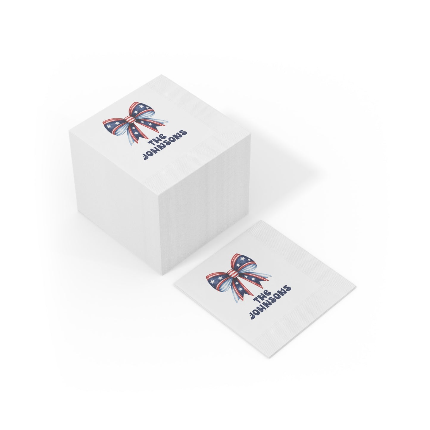 Personalized Patriotic Napkins — Red White & Blue Bow with 'Name or Message'