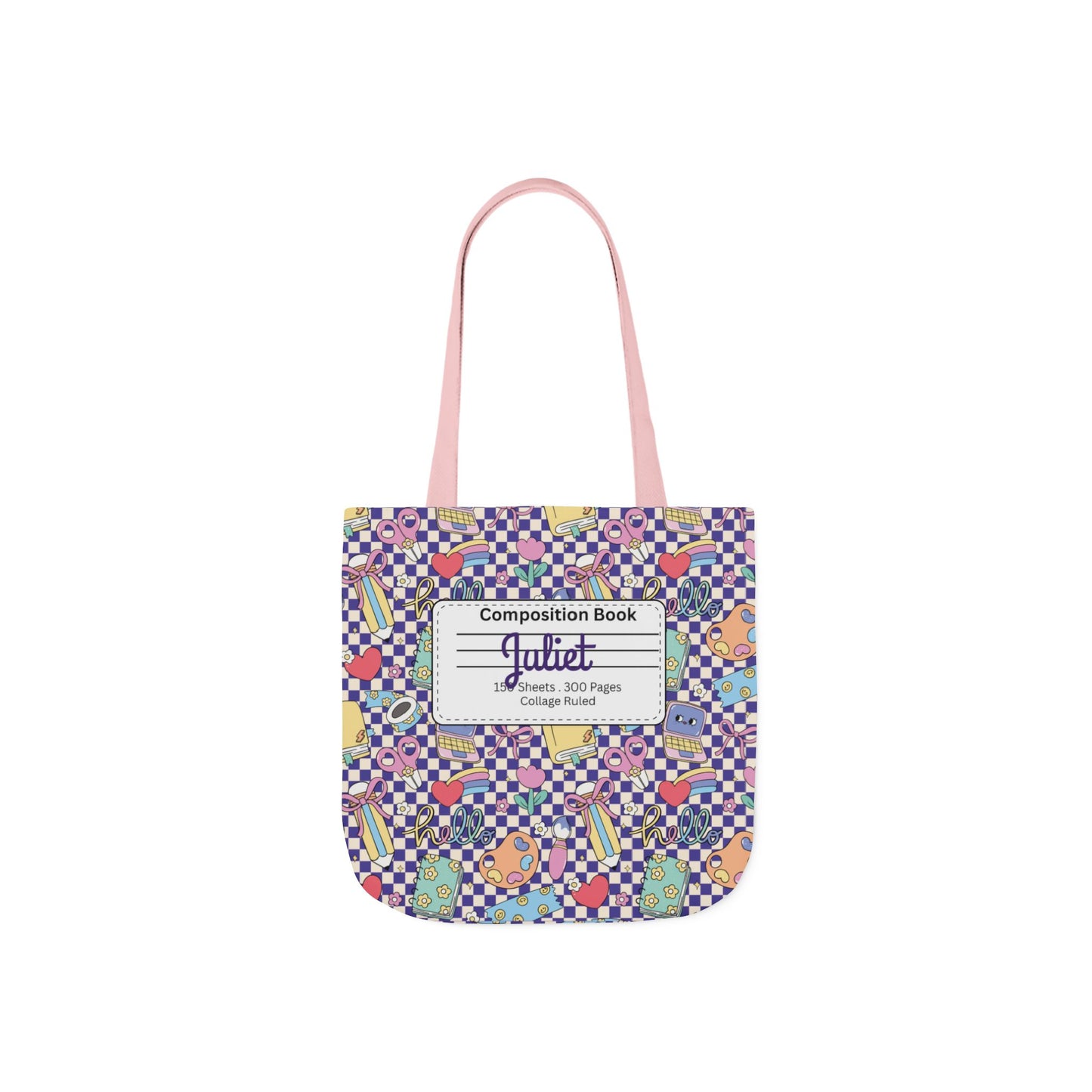 Personalized Purple Doodle Daydream Composition Book Inspired Canvas Tote Bag with Colorful Straps, Cute School Bag, Eco-Friendly Tote, Back to School Shopping Bag, Teacher Gift Idea