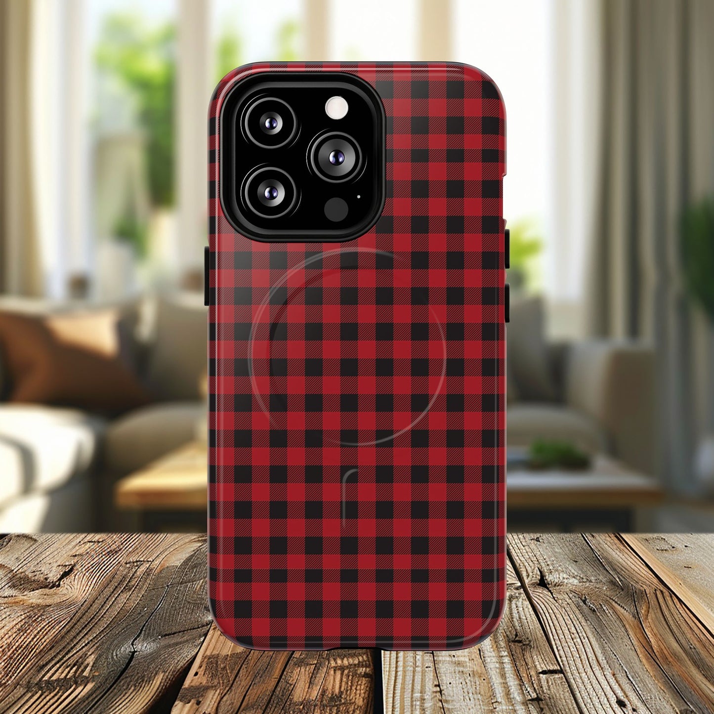 Tough Magnetic Phone Case - Red Plaid, Durable, Stylish Protection for iPhones, Gift for Outdoor Lovers, Unique Phone Cover