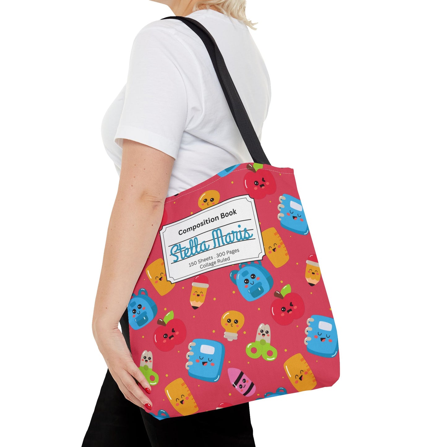 Personalized Kawaii Composition Book Inspired Tote Bag, Back to School Tote, Teacher Gift, Kids Bag, Custom Name Bag, Educational Accessories, Back to School Tote Bag.