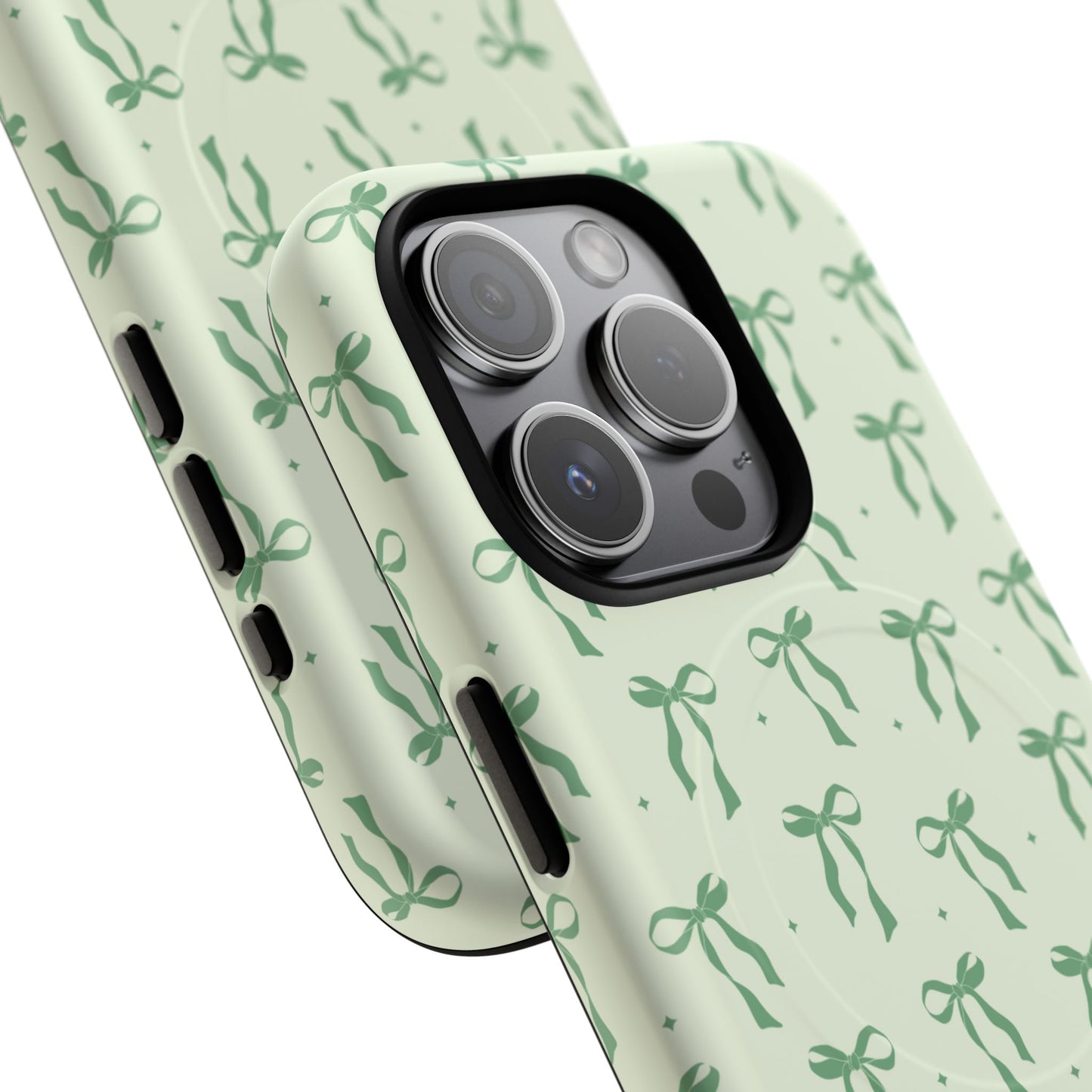 Elegant Ribbon iPhone Case, Stylish Magnetic iPhone Case, Chic iPhone Cover, Green Bow Design, Gift for Her, Everyday Essential, Coquette iPhone Case