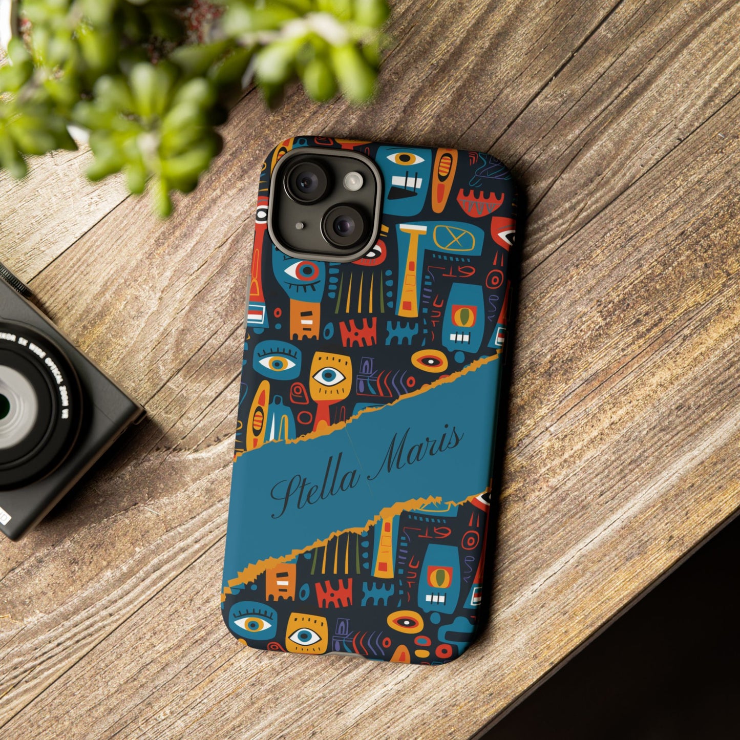 Personalized Colorful Abstract Faces Tough iPhone, Google and Samsung Case with Custom Name, Artistic Phone Cover, Phone Protector