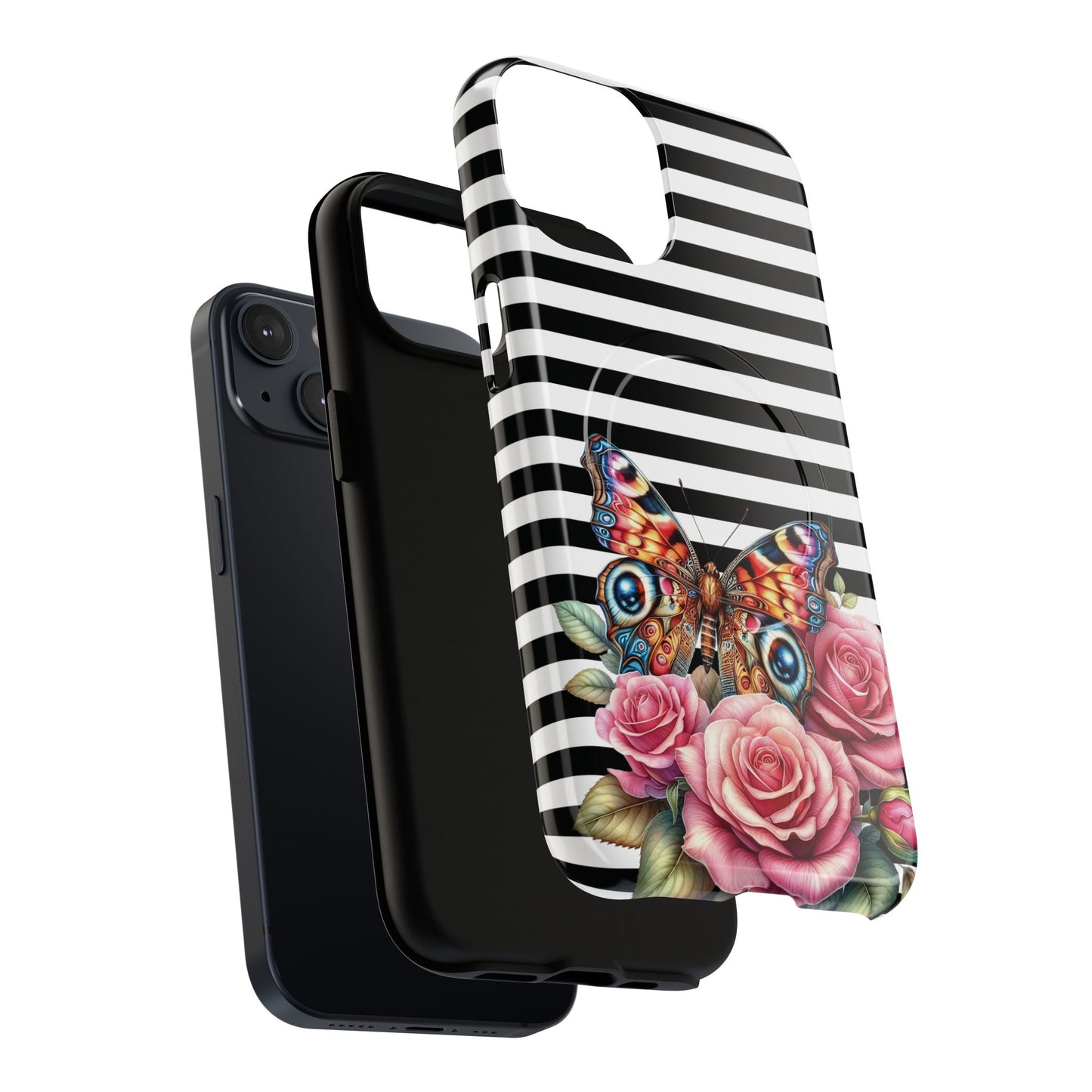 Butterfly & Roses Tough iPhone Magnetic Case, Floral iPhone Cover, Nature-Inspired, Gift for Her, Trendy Accessories