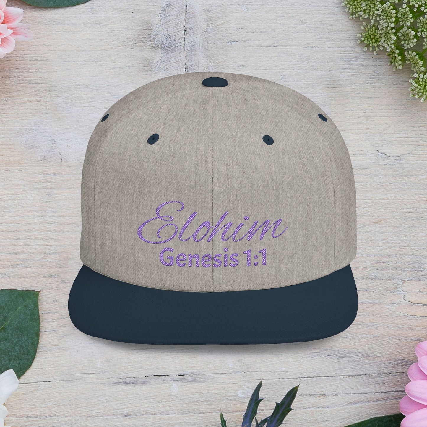 Purple 'Elohim' Snapback Cap - Faith-Inspired Flat Bill Hat, Baseball Hat, Perfect for Gifts, Daily Wear, Spiritual Events