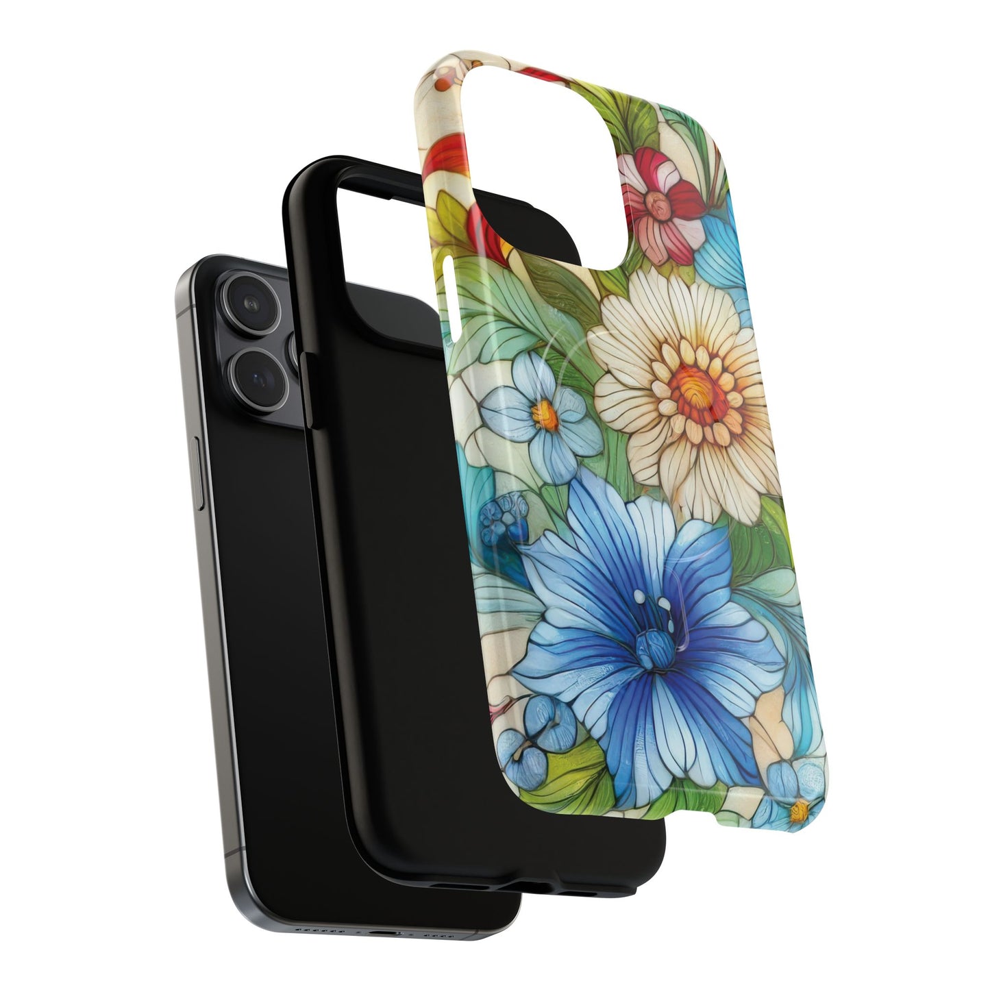 Botanical Radiance Tough iPhone Magnetic Case, Customizable Durable iPhone Cover | Ideal Gift for Nature Lovers, Floral Stained Glass Gift