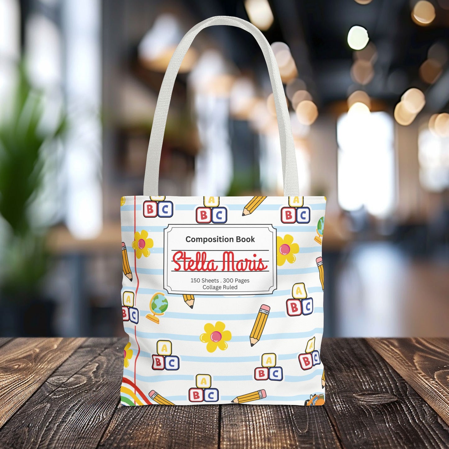Personalized White SchoolYard Chic Composition Book Inspired Tote Bag, Back to School Tote, Teacher Gift, Kids Bag, Custom Name Bag, Educational Accessories, Back to School Tote Bag.