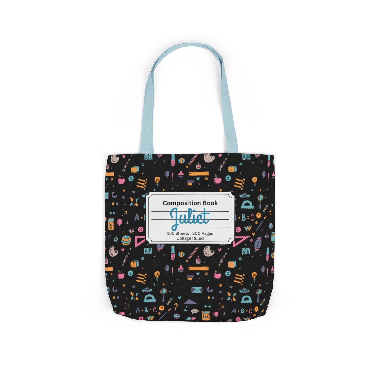 Personalized Chalkboard Chic Composition Book Inspired Canvas Tote Bag with Colorful Straps, Cute School Bag, Eco-Friendly Tote, Back to School Shopping Bag, Teacher Gift Idea