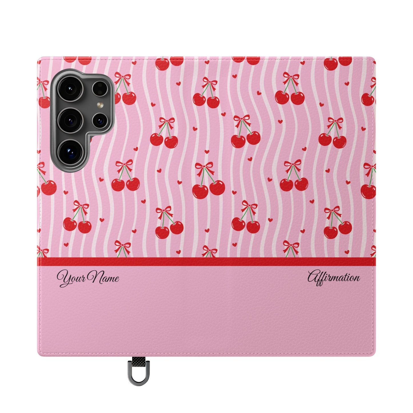 Personalized Cherry Blossom Dreams Flip iPhone and Samsung Cases — Wallet Folio with Name & Affirmation.