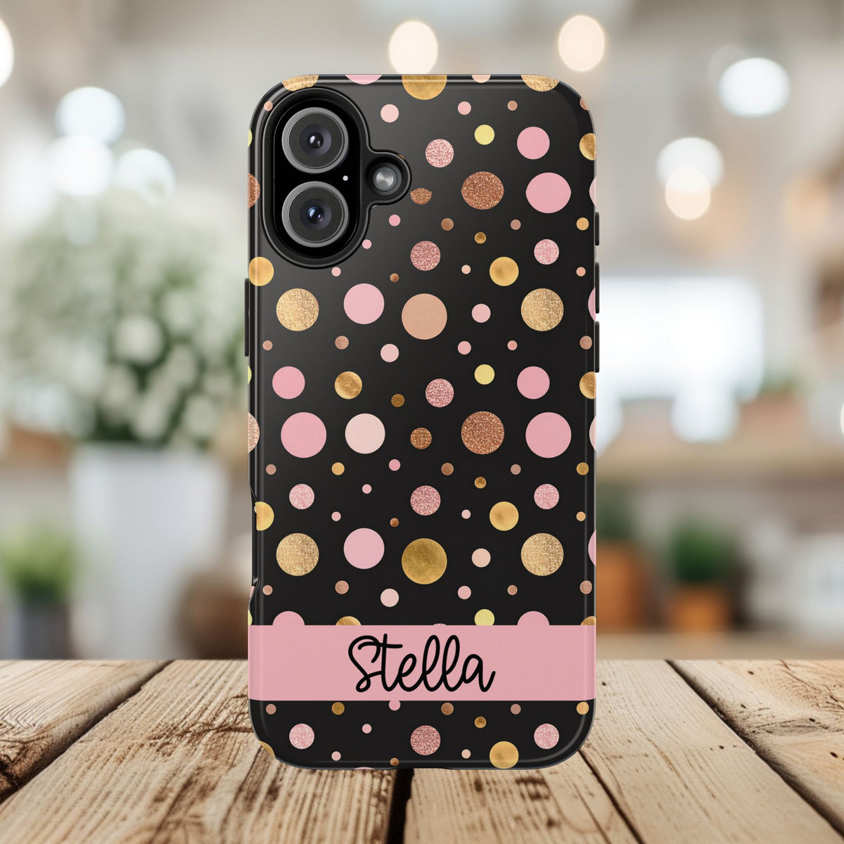 Personalized Gold & Pink Confetti Tough Phone Case — Glitter Dot Protective Phone Cover