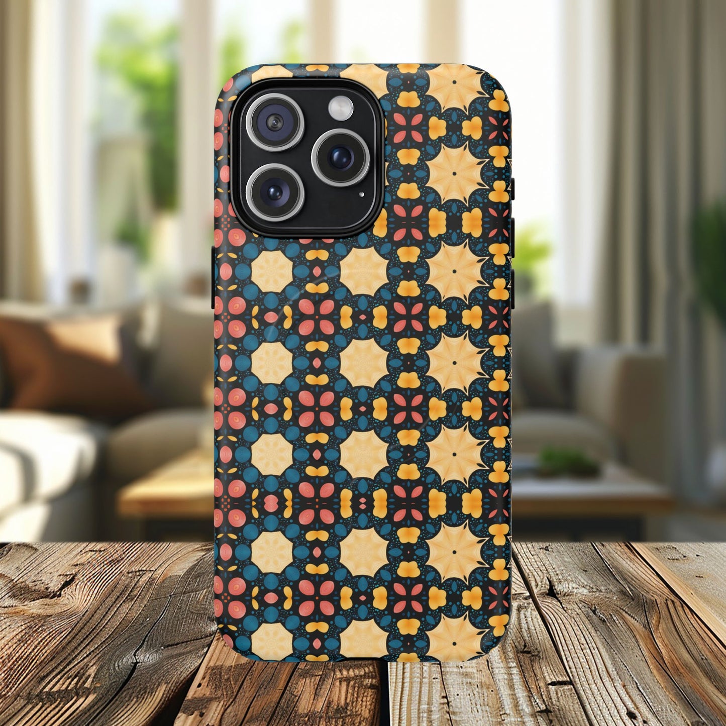 Celestial Spice Tiling Colorful Tough Magnetic iPhone Case, Unique iPhone Cover, Artistic Mobile Shell, Durable Design Accessory, Trendy Gift Idea, MagSafe® iPhone Case.