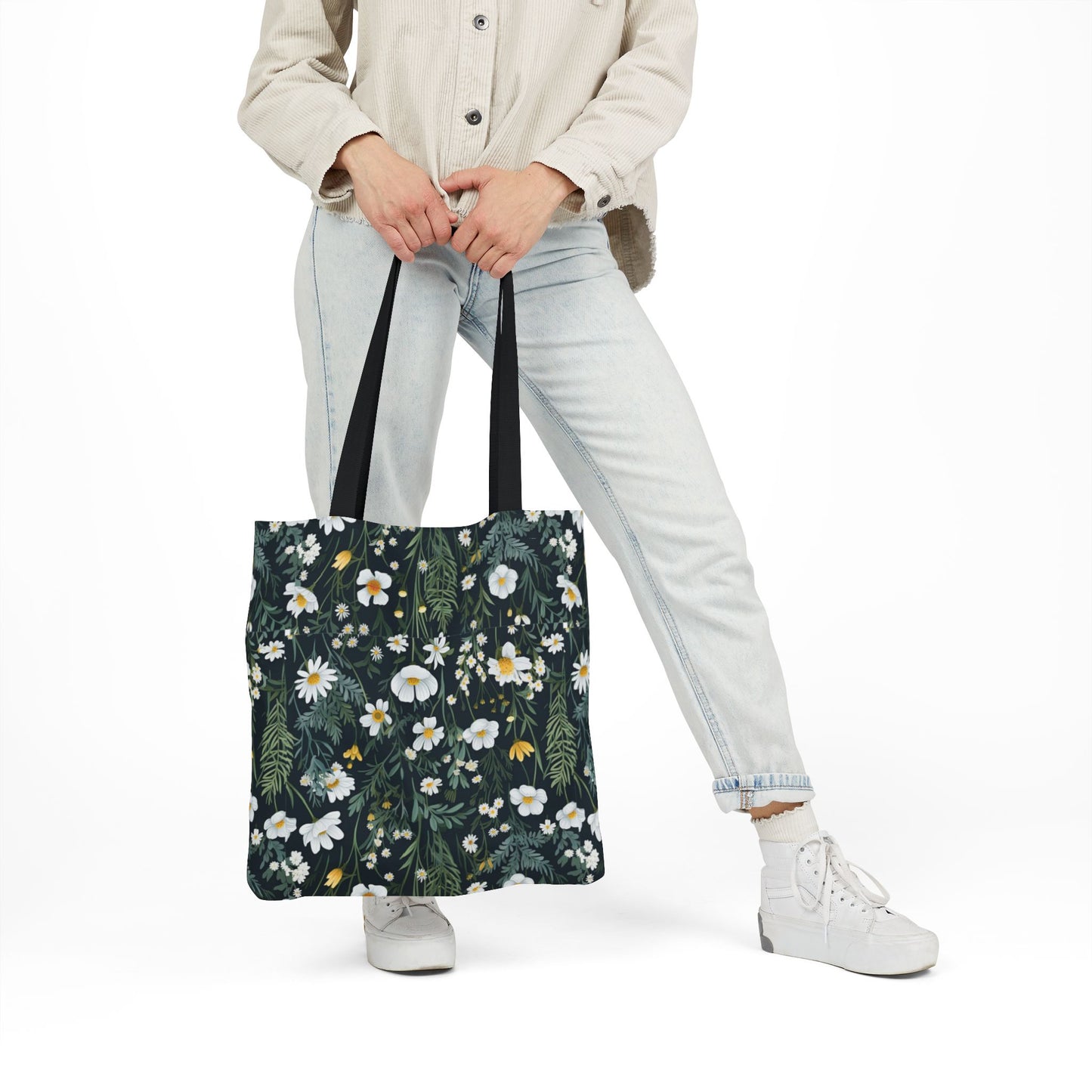 Daisy Delight Floral Canvas Tote Bag with 5-Color Straps | Eco-Friendly Shopping Bag