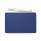 Blue Academic Adventures Clutch Bag - Vegan Leather Saffiano Pattern Fashionista On-the-Go Zip Fastening Wrist Strap.